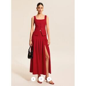 NWT commense Cotton & Linen Pleated Slit Skirt Sz M